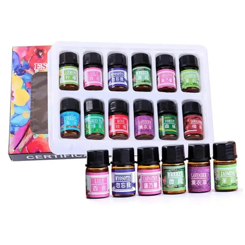12-Pack Natural Aromatherapy Essential Oil Set — Air Freshener for Diffuser, AC & Humidifier