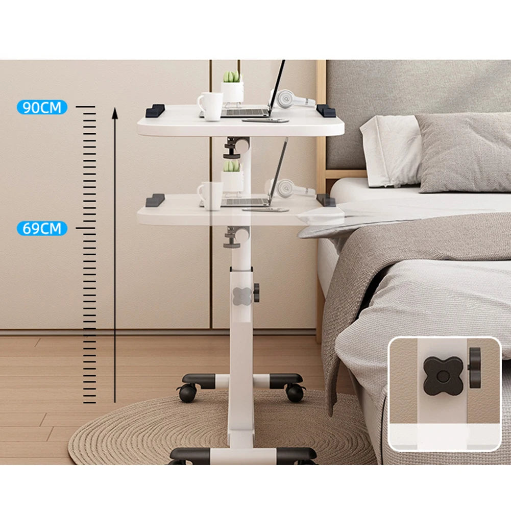 Overbed Table with Adjustable Height & Tilting Desktop — Rolling Hospital Bedside Laptop Desk on Wheels