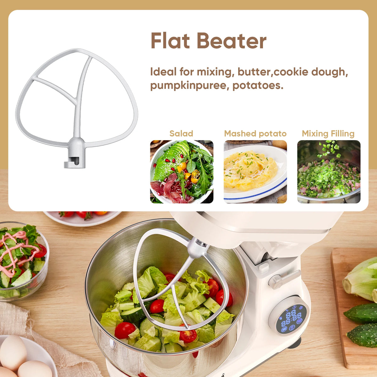 BioloMix 1200W Kitchen Stand Mixer – 11-Speed DC Motor, OLED Display, Dough Hook & Whisk Included