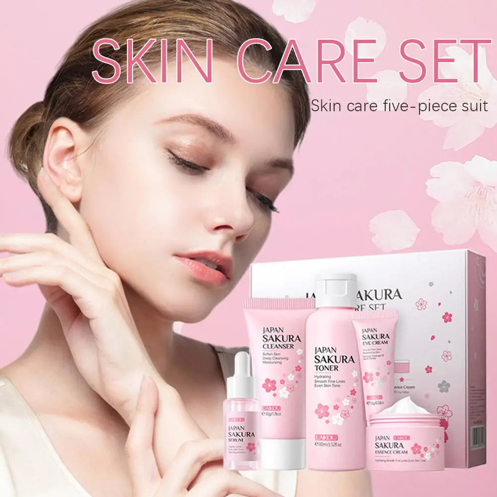 Sakura Skincare Gift Set – 3-Piece Travel Bag or 5-Piece Gift Box for Women