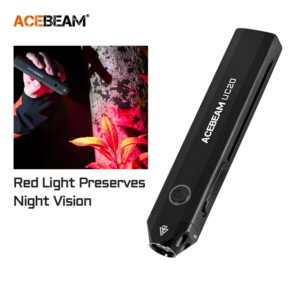 ACEBEAM UC20 – 1000 Lumen 3-in-1 EDC Flashlight, White/Red/UV, IP68 Waterproof, USB-C Rechargeable