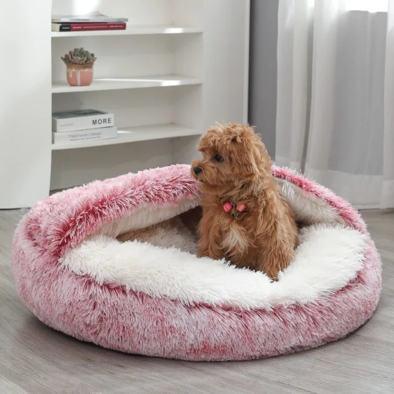 Round Plush Dog & Cat Bed – Warm Washable Pet Sofa Basket, Small to Large Dogs & Cats