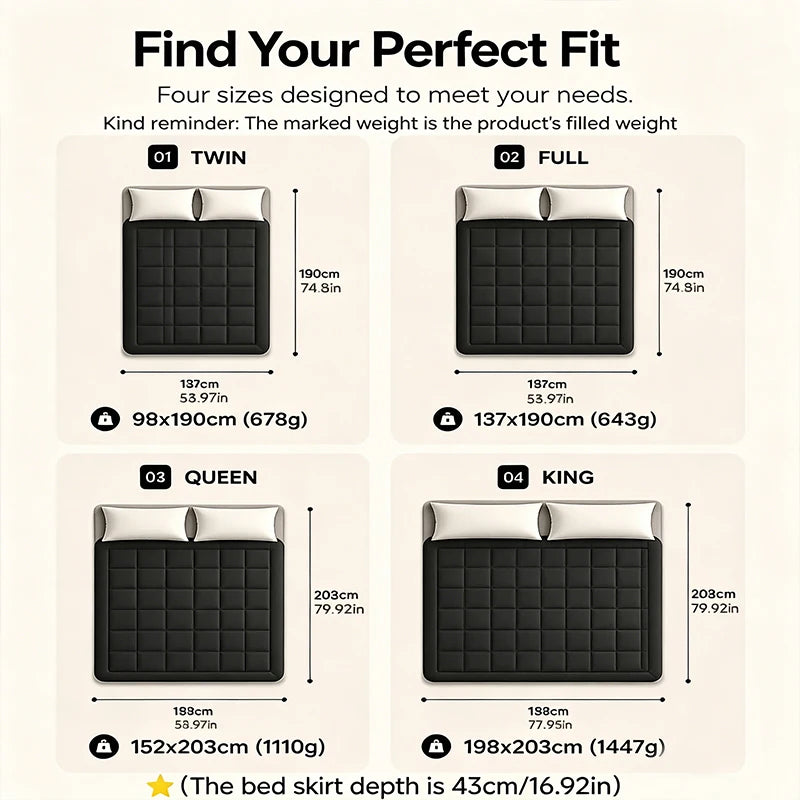 360GSM Quilted Mattress Topper & Protector Cover – Anti-Pull, 15–17" Deep Pocket, Twin to King, 2 Colors