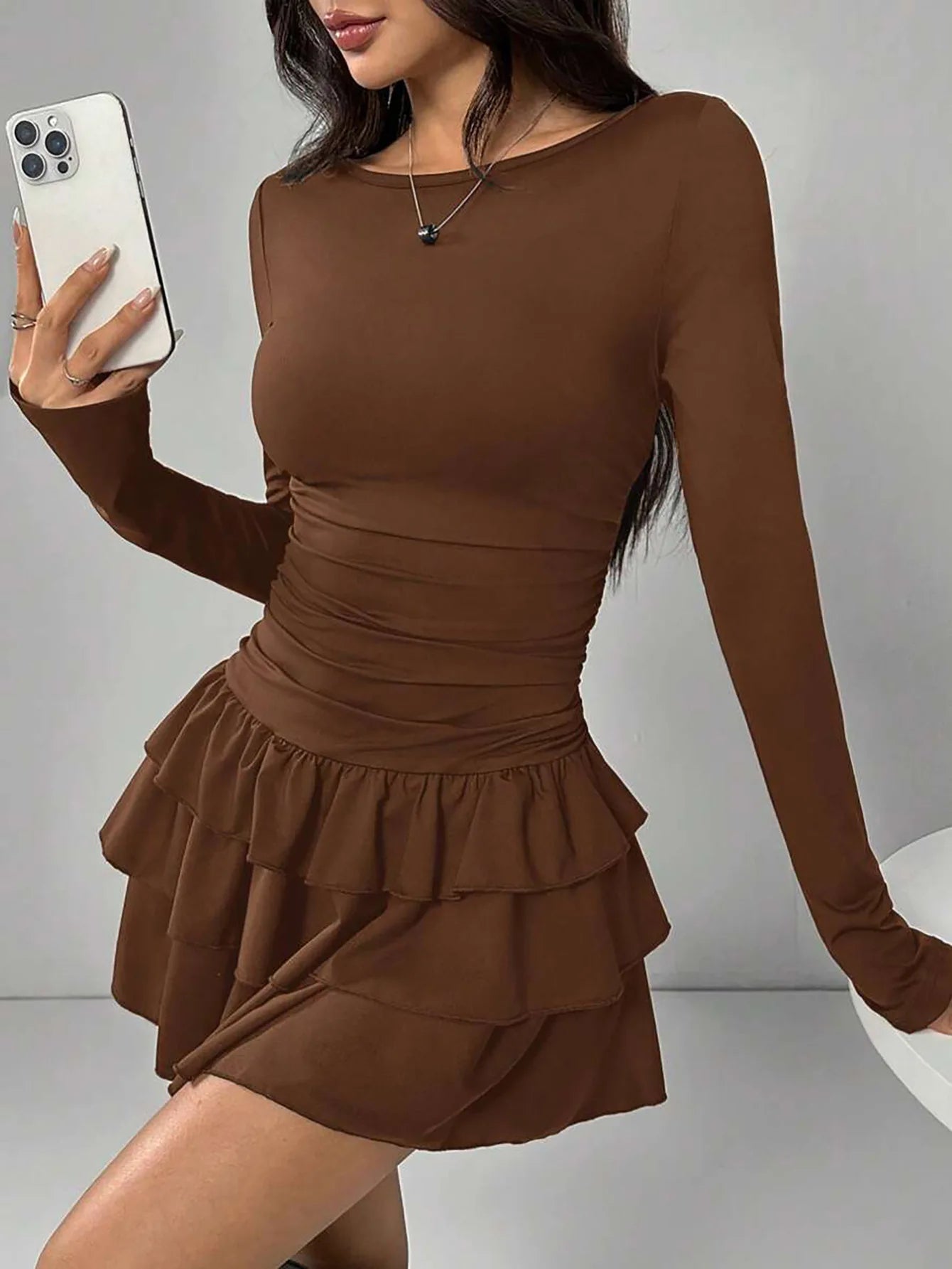 Cascading Ruffle Flare Sleeve Mini Dress — High Waist Slim Bodycon Party Dress