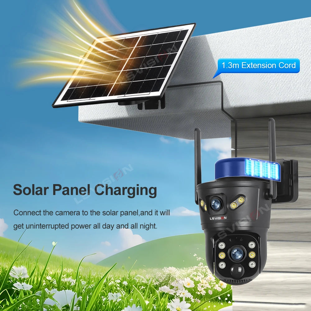 8MP Dual Lens Solar Security Camera – 4G/WiFi, PTZ 355°, PIR Human Detection, Night Vision | Outdoor CCTV