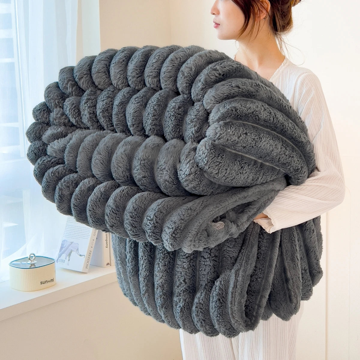 Wide Stripe Coral Fleece Multifunctional Blanket – Bed Sheet, Nap & Pet Blanket, 9 Colors & 5 Sizes