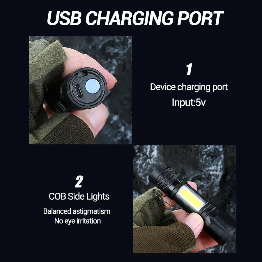 Mini Torch LED Rechargeable Flashlight — High Power USB Charging Waterproof Camping Lantern