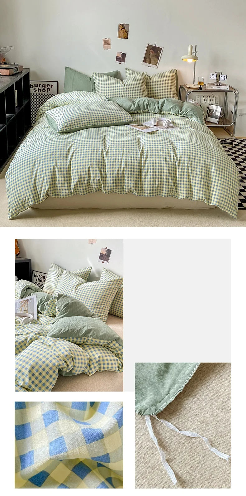 Plaid Double-Sided Quilt Cover – Skin-Friendly Duvet Cover, Single to King (No Pillowcase)