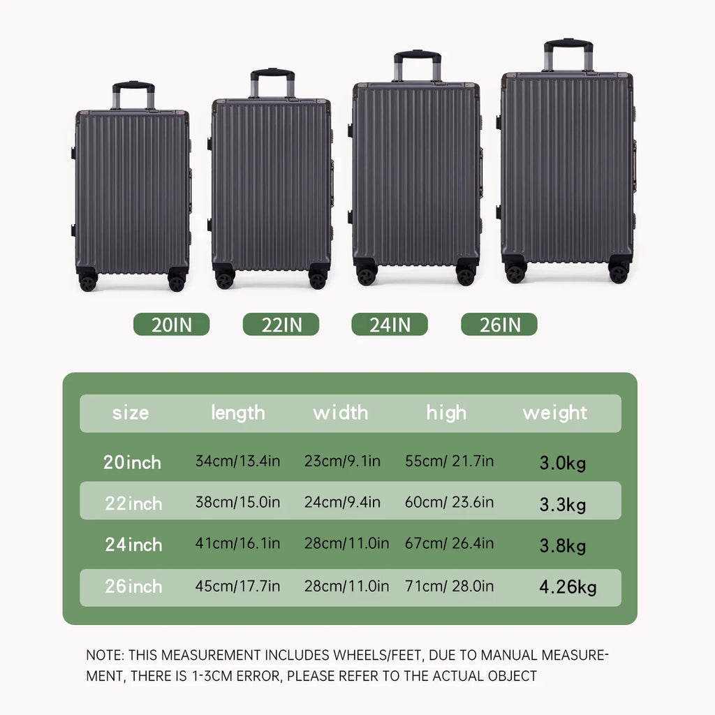 Aluminum Frame Trolley Luggage – USB & Combination Lock