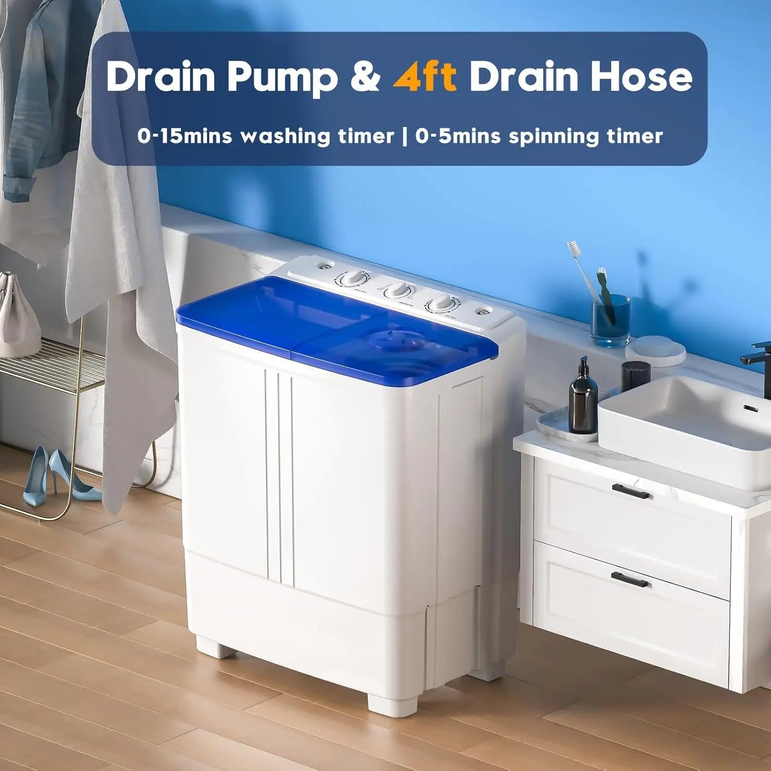 Portable Washer and Dryer Combo, 20 Lbs Twin Tub Washing Machine, 1.5 Cu.Ft Compact Clothes Dryer, Portable Washing, Customized