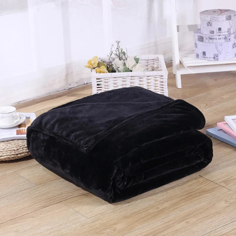 Coral Fleece Flannel Blanket – Solid Blue & Pink Soft Warm Bedspread & Sofa Cover