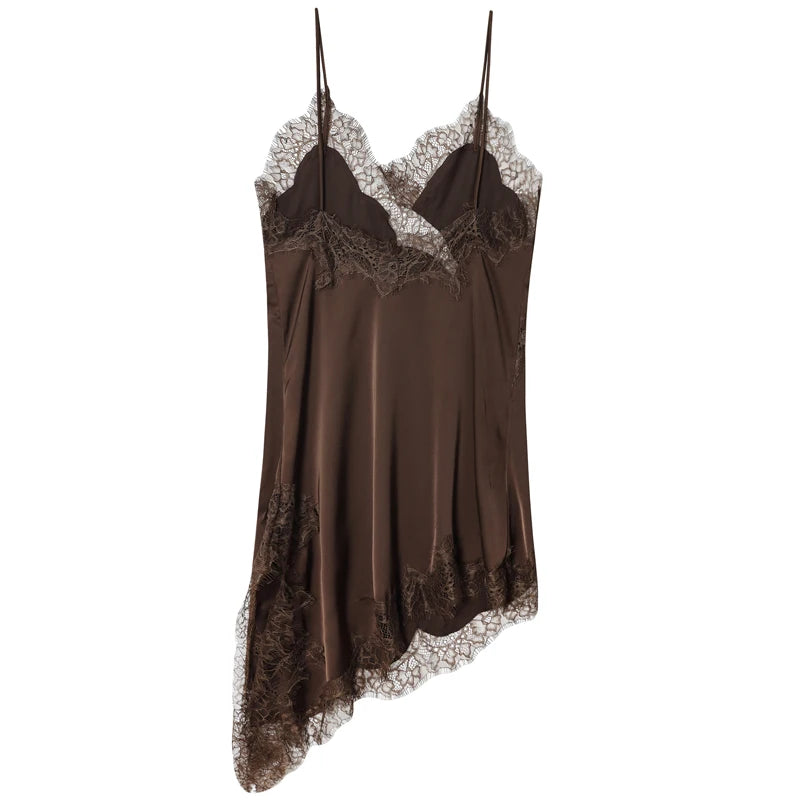 HXAO Lace Asymmetric Slip Mini Dress – Sexy Sleeveless Backless Evening Dress