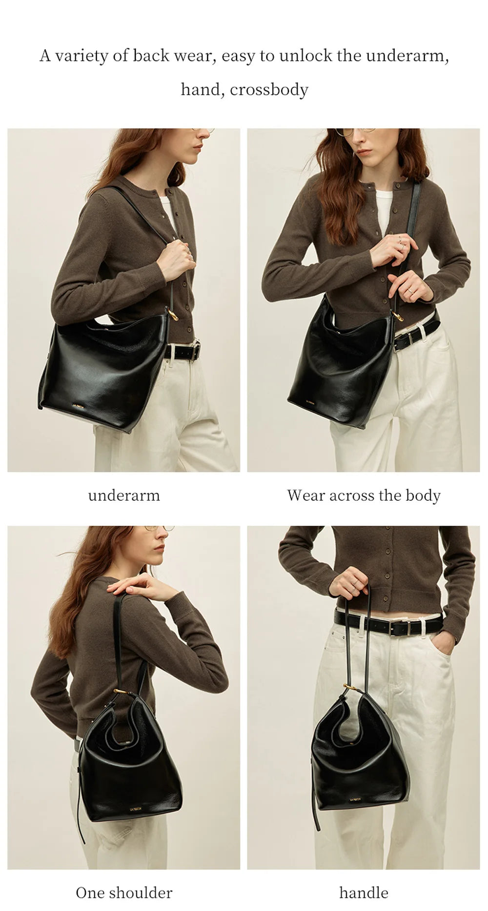 LA FESTIN Genuine Leather Bucket Bag – Designer Crossbody Shoulder Handbag for Women