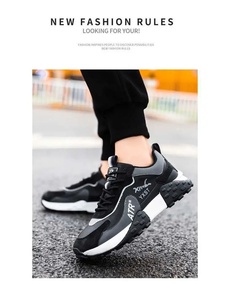 Men's Breathable Faux Leather Lace-Up Sneakers