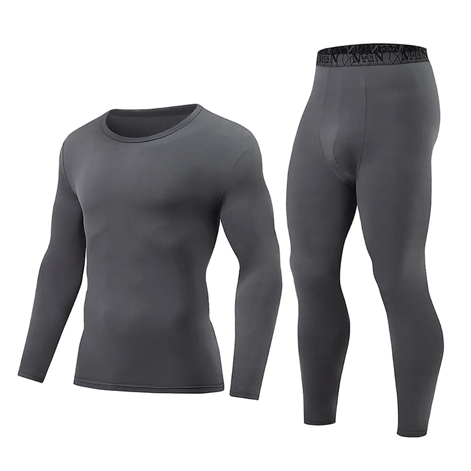 Men's Printed Thermal Underwear Set – 2-Piece Round Neck Sports Suit