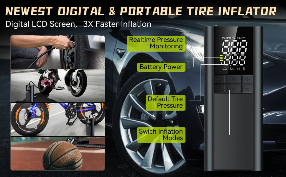 Cordless Tire Inflator with Digital Gauge, 8000mAh