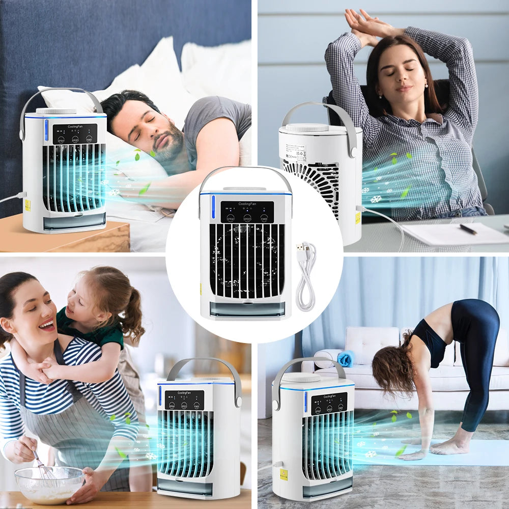 Portable Desktop Air Cooler Fan – Rechargeable Spray Mist Cooling for Home & Office