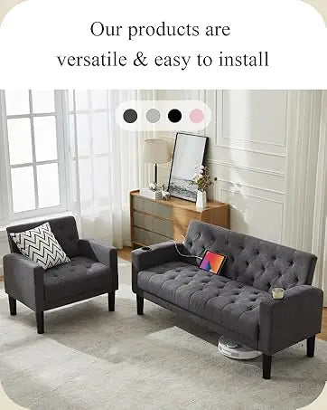 Sofa, Bed & Charging Station in One — TYBOATLE 65" Futon Sofa Bed | 2 USB Ports, Tufted Linen, Adjustable Loveseat for Small Spaces