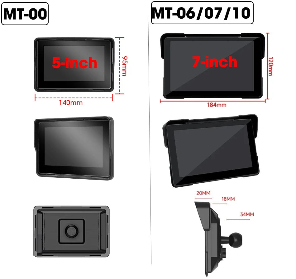5"/7" Motorcycle CarPlay Screen – Wireless CarPlay & Android Auto, GPS Navigation, Dual Bluetooth, IPX7