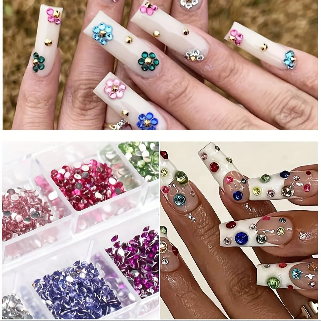 12-Grid Crystal Nail Art Rhinestones — Flatback Gemstone Decoration Set