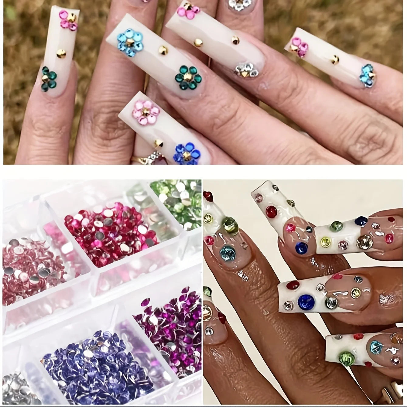 12-Grid Crystal Nail Art Rhinestones — Flatback Gemstone Decoration Set