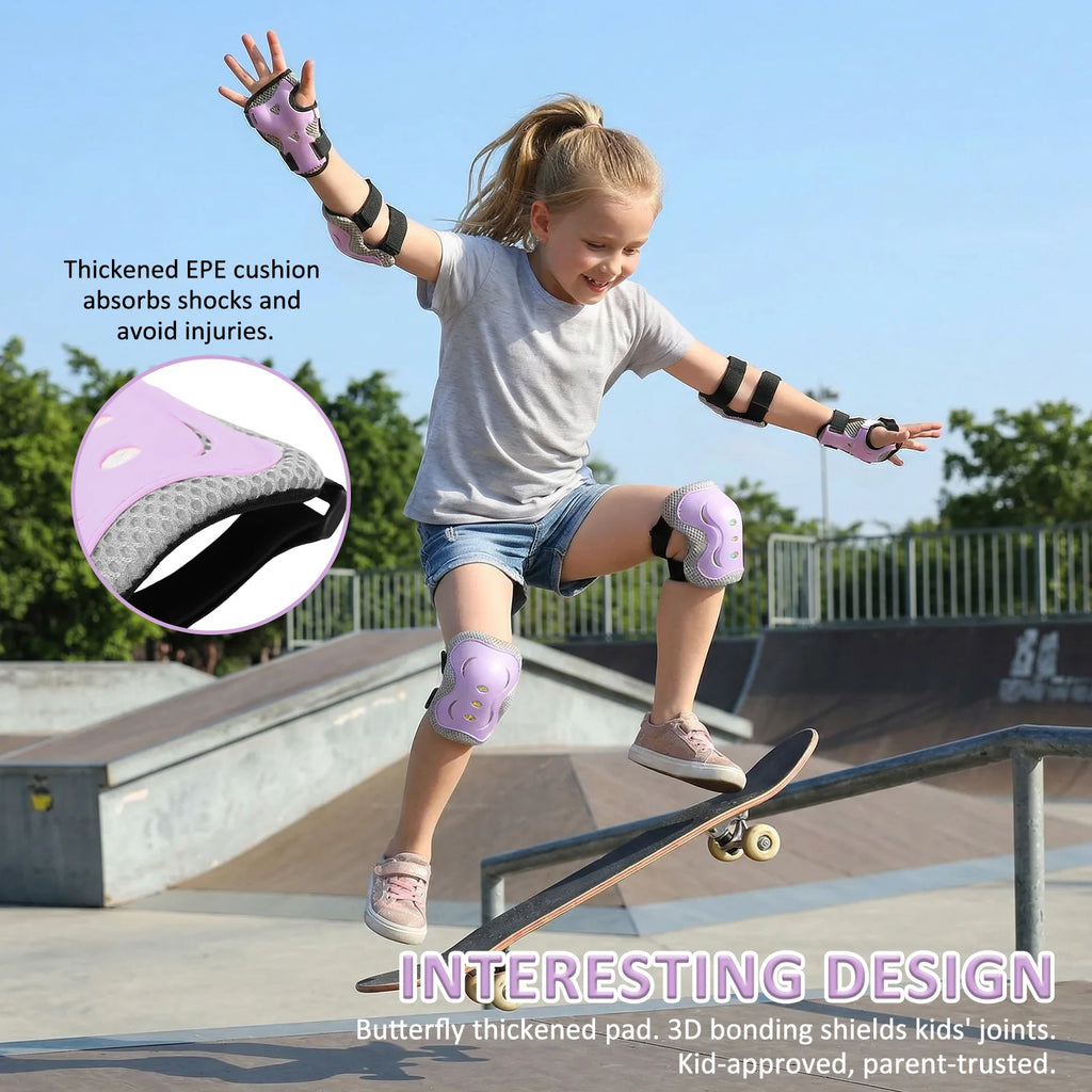 6-Piece Kids Protective Gear Set – Knee Pads, Elbow Pads & Wrist Guards for Bike, Skateboard & Skating