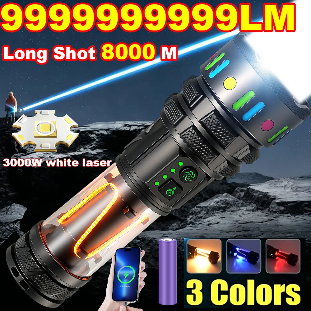 High Power White Laser Flashlight – Rechargeable Zoomable Waterproof Tactical Lantern