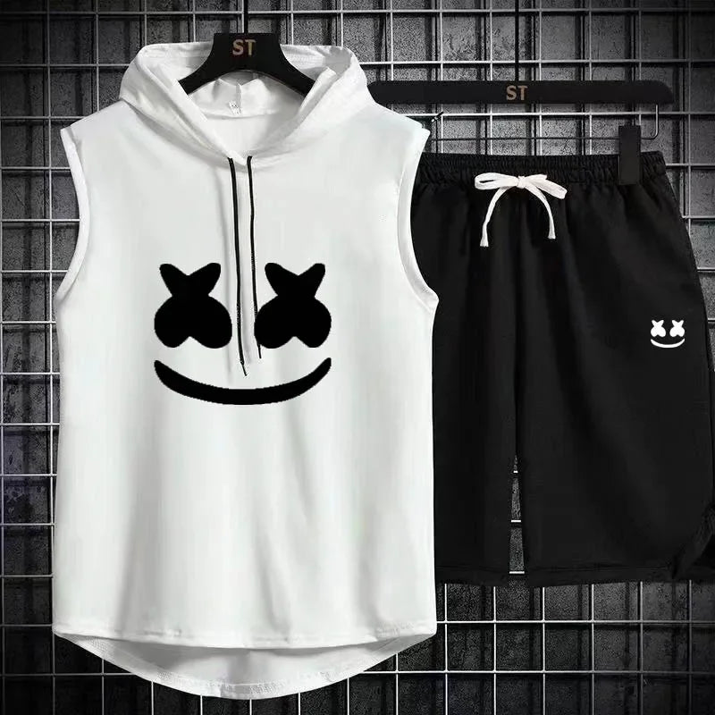 Men's Short Sleeve T-Shirt & Elastic Waist Shorts Casual Sport Set