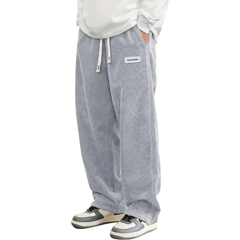 Men's Corduroy Elastic Waist Casual Pants — Relaxed Fit Textured Trousers