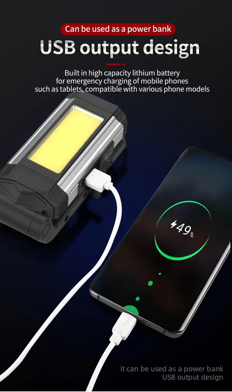 2026 Portable COB Magnetic Work Light — Rechargeable LED Flashlight for Camping & Car Repair