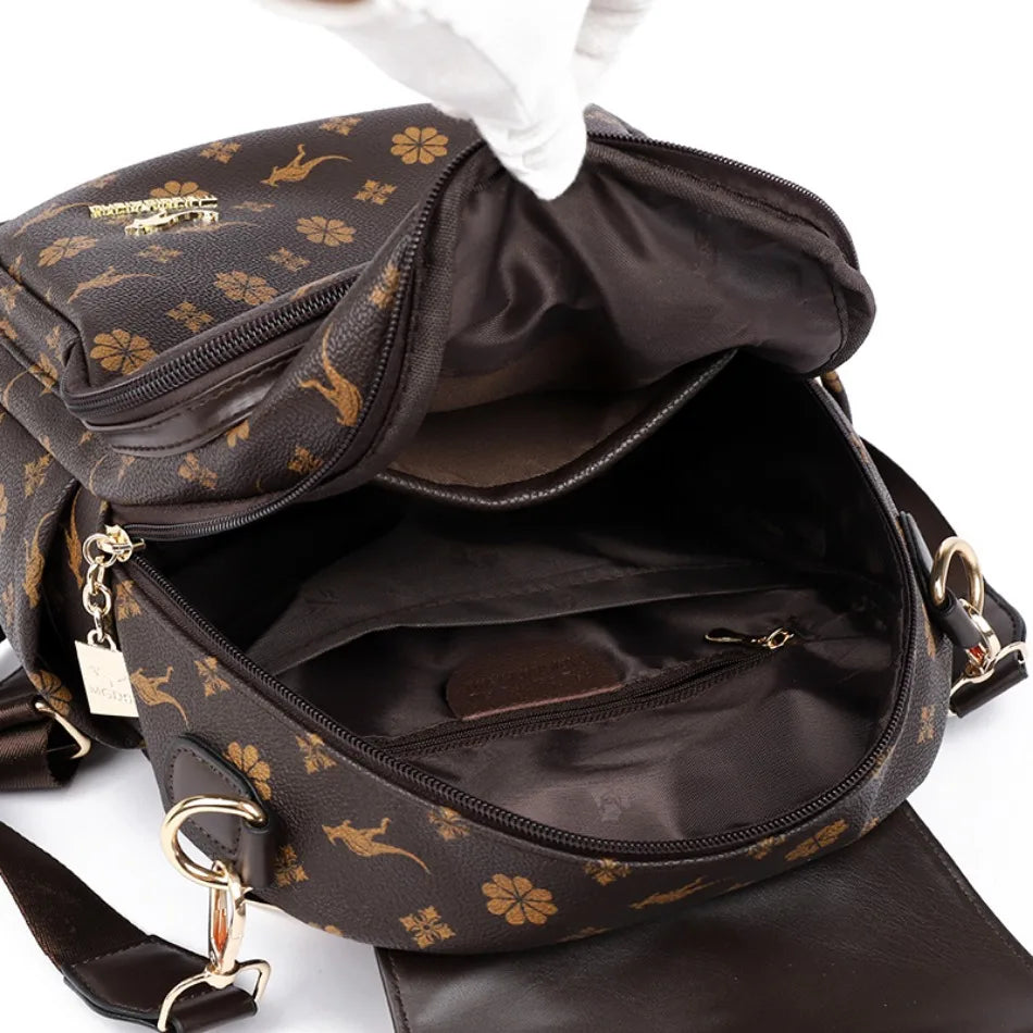 Women's Luxury Leather Backpack – Vintage Print Tassel Fashion Bag