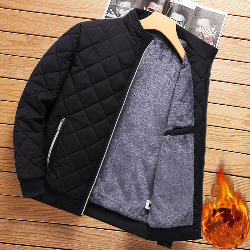Men's Diamond Pattern Fleece-Lined Slim Bomber Jacket
