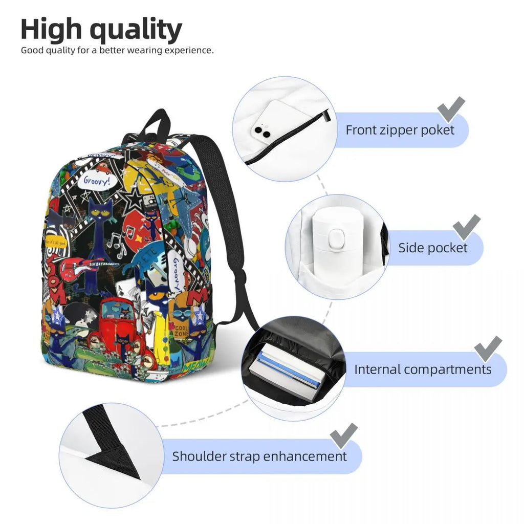 Pete the Cat Canvas Backpack – Comic Print Daypack