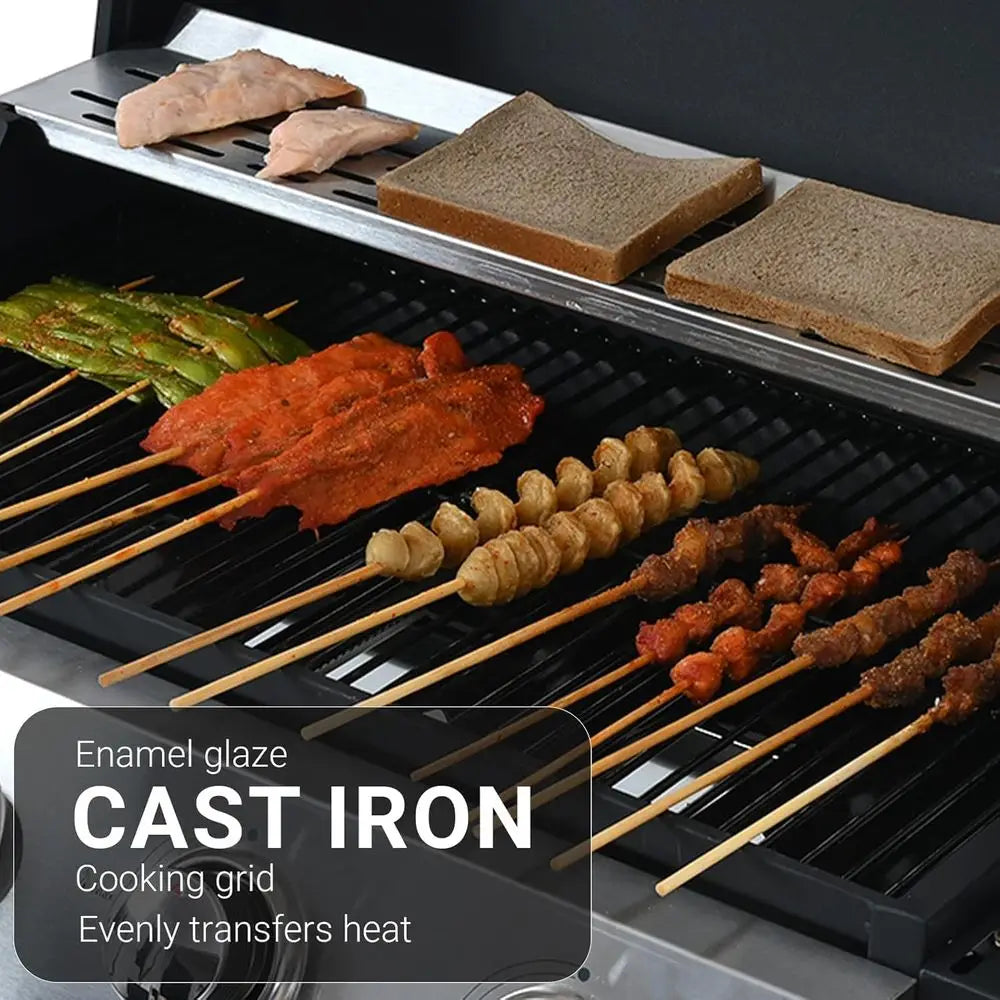 Portable 34,000 BTU 4-Burner Stainless Steel Gas Grill | Heat-Resistant Handle, Removable Grease Tray, Outdoor Patio, Backyard & Camping