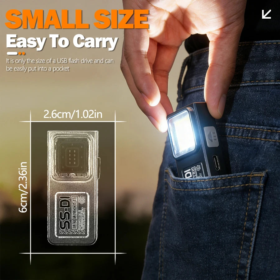 Heinast Mini COB+LED Keychain Flashlight – 6 Modes, Type-C Rechargeable, Magnetic Base, Clip, 32g EDC