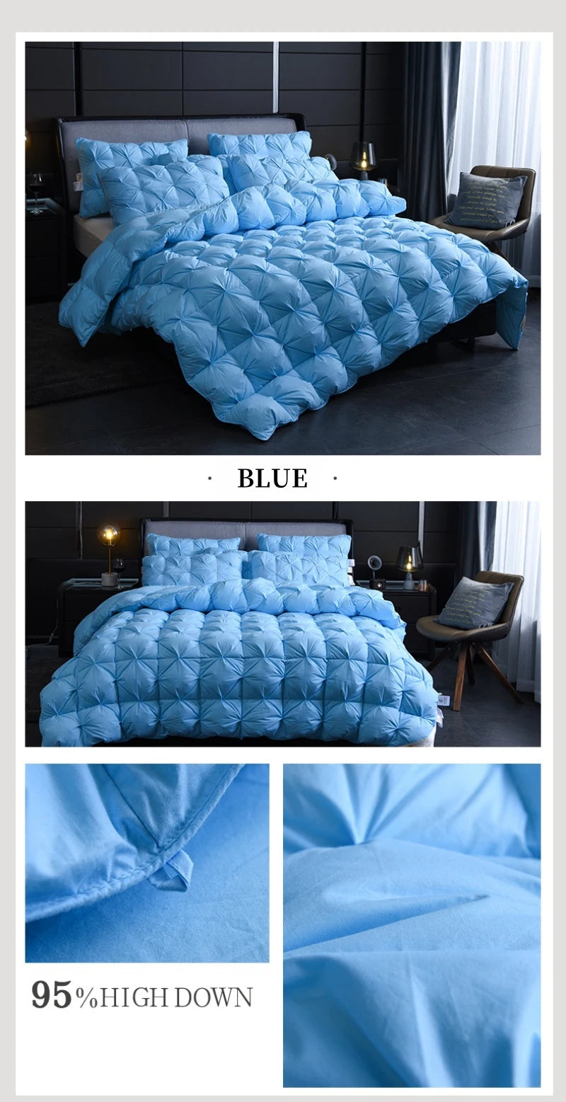 White Goose Down Duvet – Thick Winter Comforter with 3D Pinch Pleat Design, Twin to King