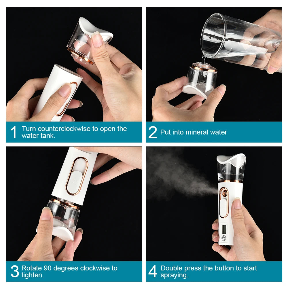 Handheld Nano Mist Facial Steamer – Portable Hydrating Humidifier with LED Display