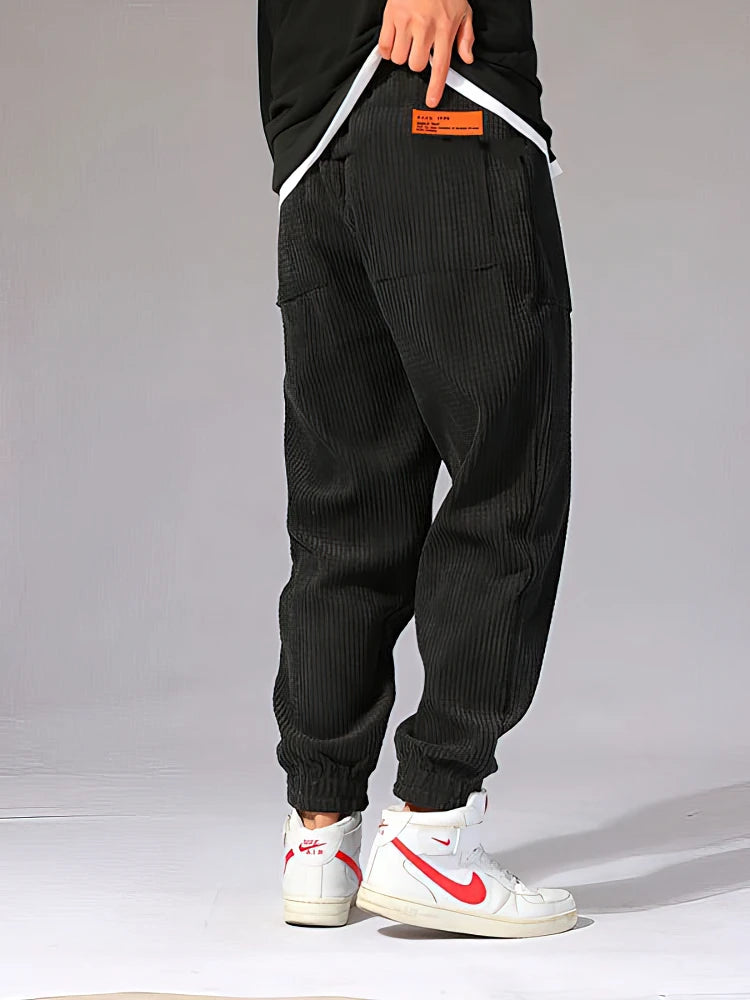 Men's Corduroy Harem Jogger Pants — Warm Thermal Sweatpants for Autumn & Winter