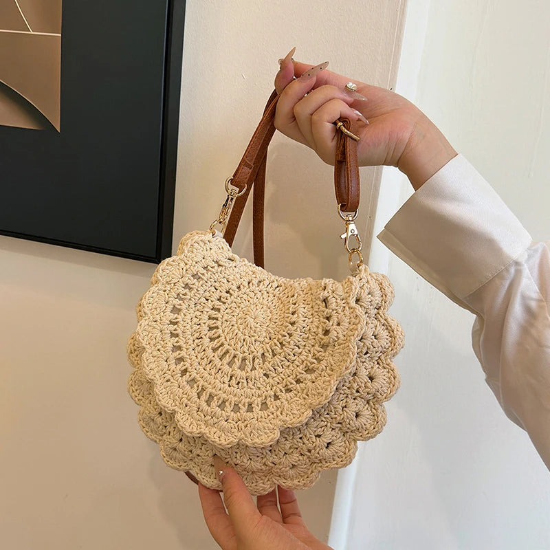Vintage Woven Cotton Saddle Crossbody Bag – Boho Beach Shoulder Bag for Women