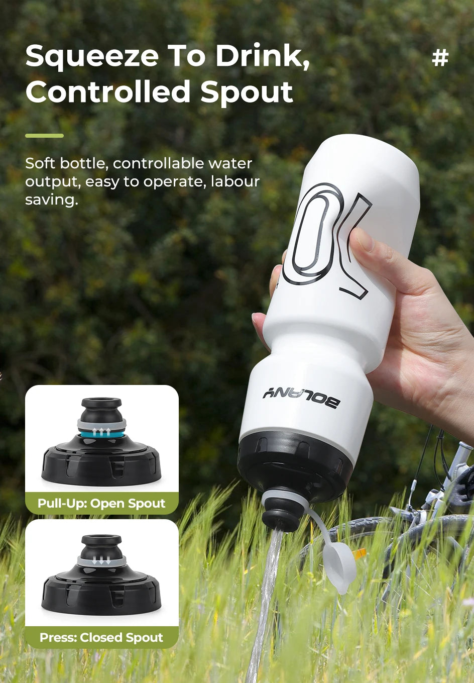 BOLANY 750ml Sports Cycling Squeeze Water Bottle – Lightweight Portable Outdoor Kettle with Lid