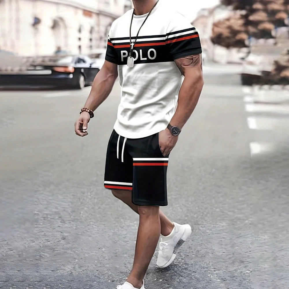 Men's Retro Short Sleeve T-Shirt & Shorts Set – Cool Breathable Casual Summer 2-Piece