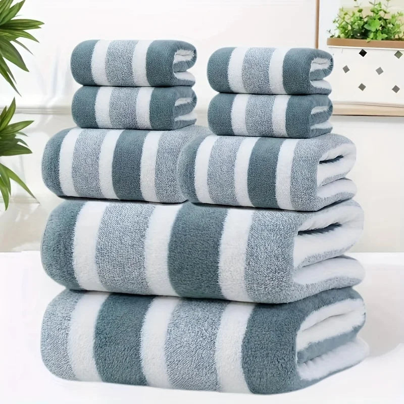 Super Soft 8-Piece Bath Towel Set – No-Shed Striped Hotel Quality, 2 Large, 2 Medium, 4 Small