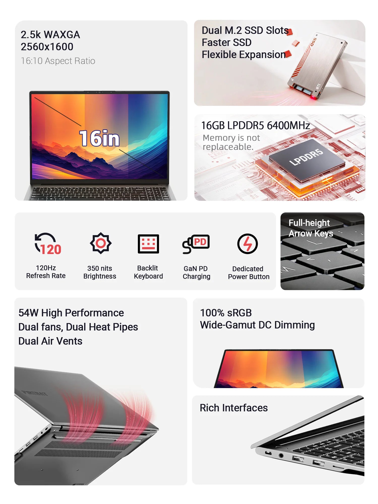 FIREBAT U6B 16" AMD Ryzen 5 6600H Laptop – 16GB LPDDR5, 512GB NVMe SSD, 2.5K 120Hz, Wi-Fi 6, Windows 11