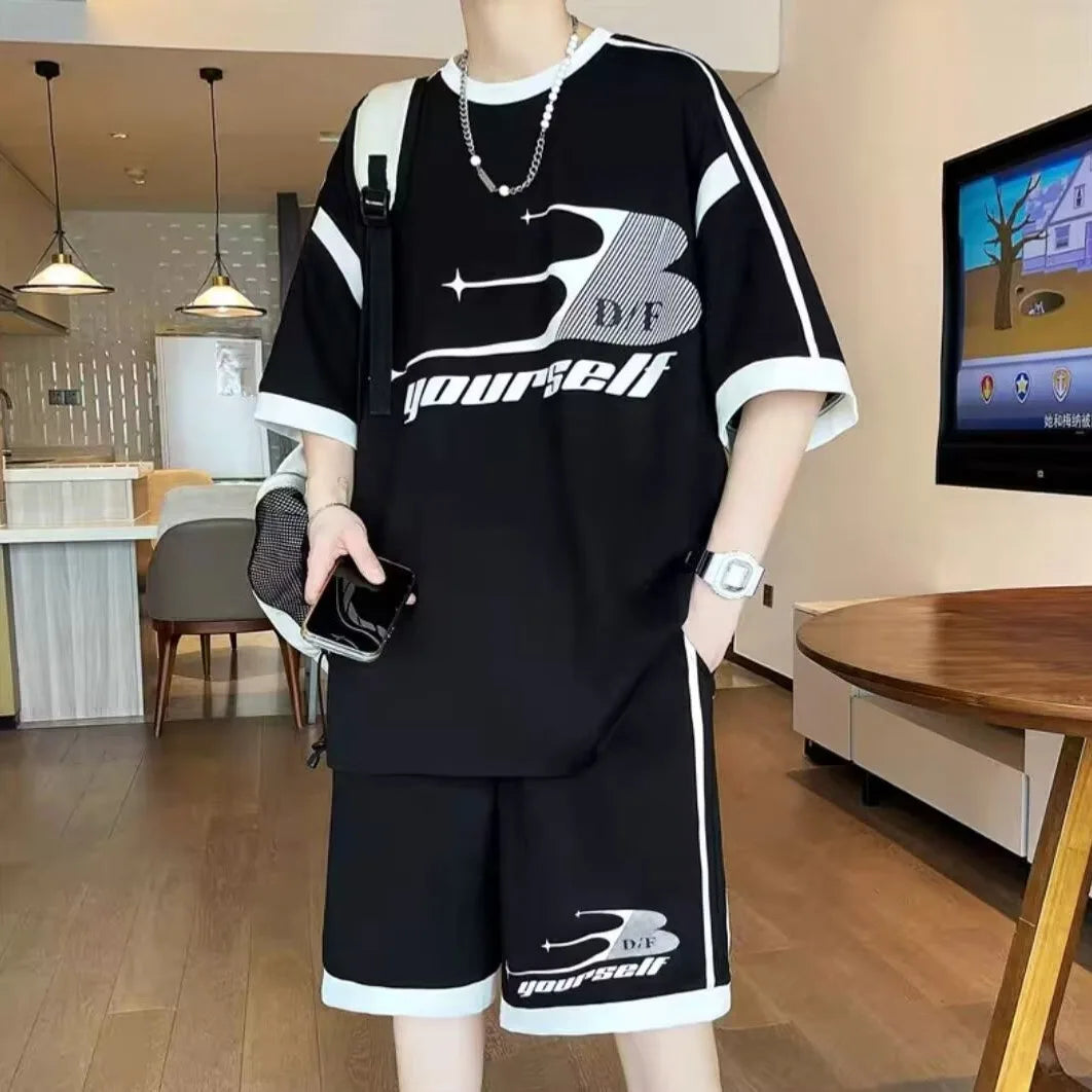 Men's Korean High Street T-Shirt & Shorts Tracksuit – Trendy 2-Piece Designer Set (S–6XL)