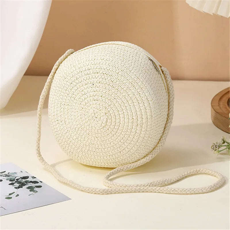 Woven Straw Shoulder Bag – Handwoven Crossbody Purse with Lock Closure for Women