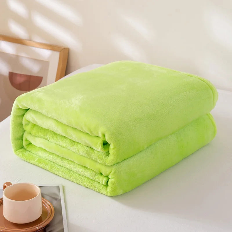 Coral Fleece Flannel Blanket – Solid Blue & Pink Soft Warm Bedspread & Sofa Cover