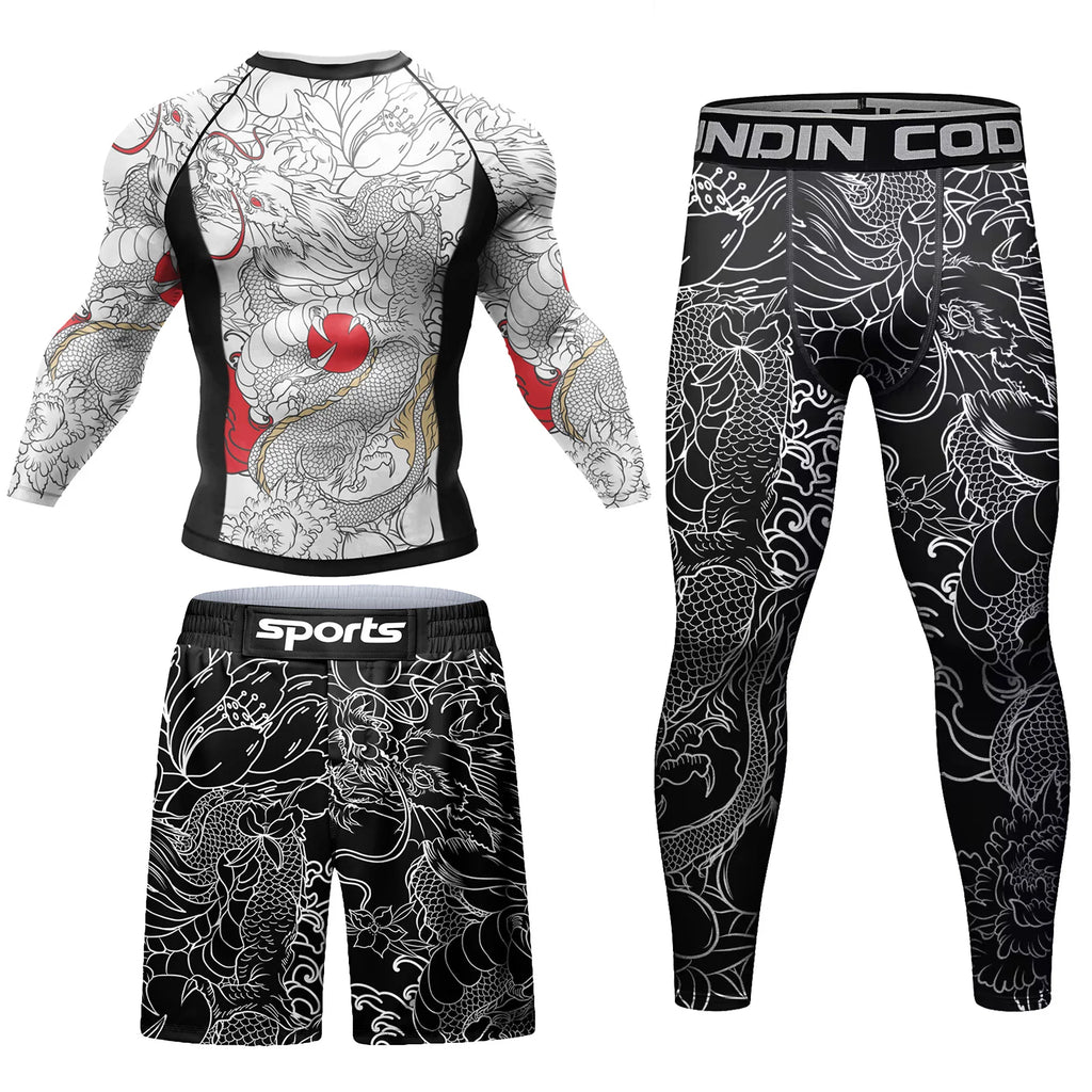 Men's MMA BJJ No-Gi Rashguard & Compression Set – Jiu Jitsu Boxing Muay Thai Sport Suit