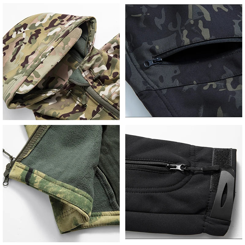 Men's Soft Shell Tactical Fleece Hooded Jacket