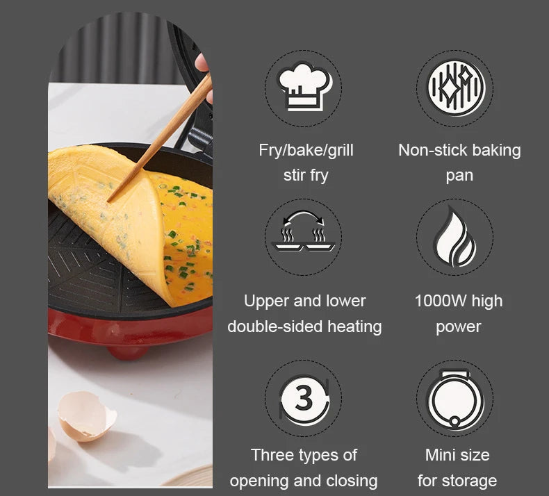 Multifunction Electric Pizza Griddle & Crepe Maker – Double-Sided Heating, Non-Stick Pancake, Steak & Grill Skillet, EU Plug