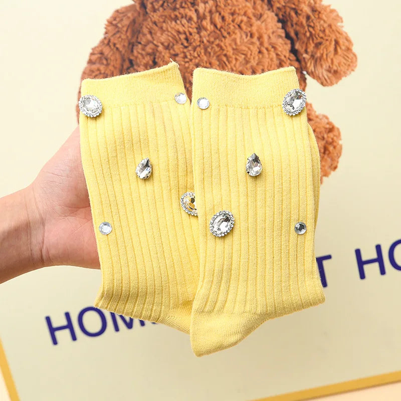 Women's Rhinestone Socks – Cotton-Blend Sparkle